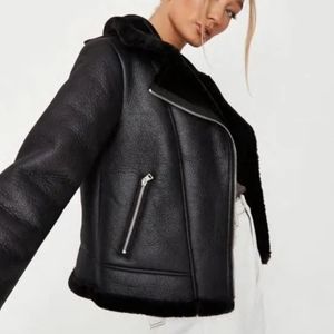 Petite Faux Fur Lined Aviator Jacket size 4